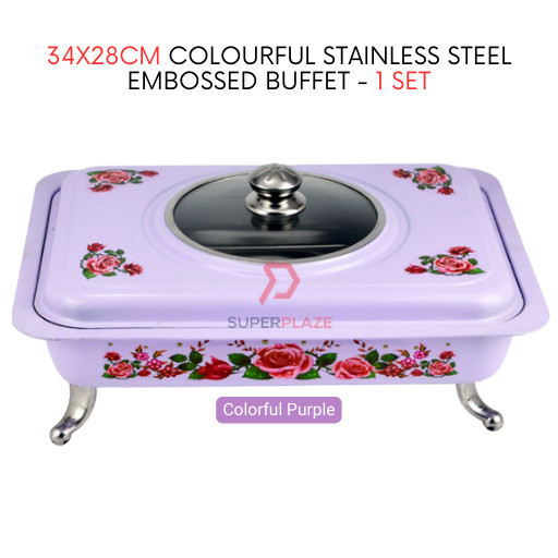 1 Set Purple Straight 34x28cm Colorful Stainless Steel Embossed Buffet Food Pan Catering Food Serving Tray