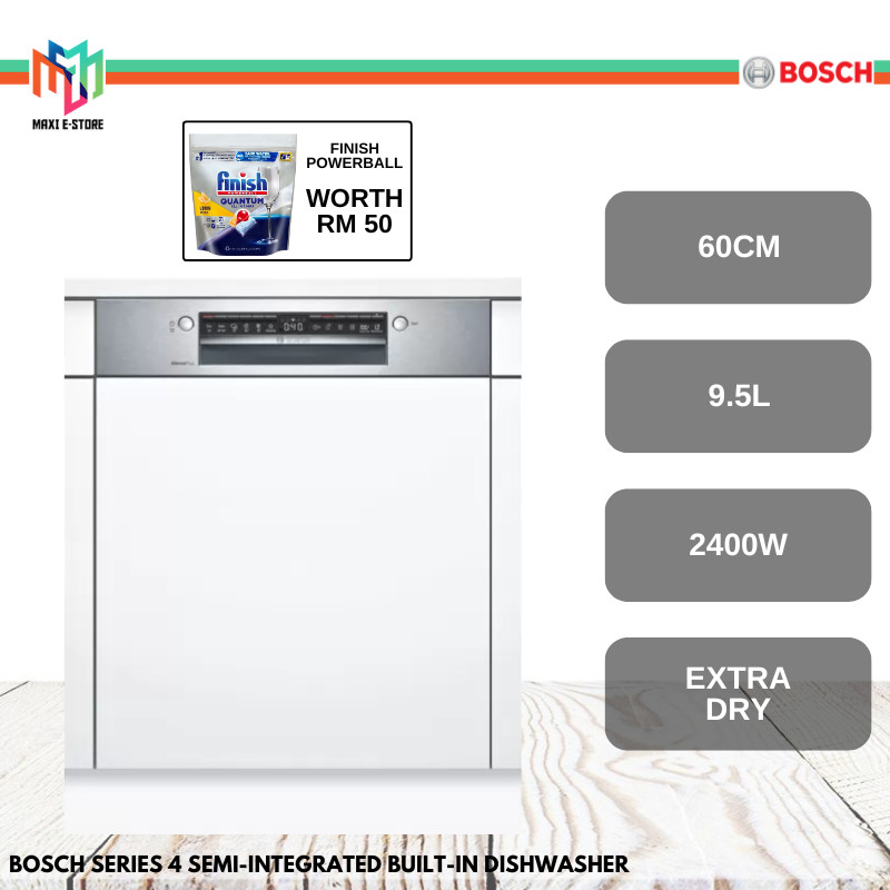 Bosch SMI4HCS48E Series 4 Semi-integrated Built-in Dishwasher 60 cm Stainless steel ExtraDry Pembasuh Pinggan