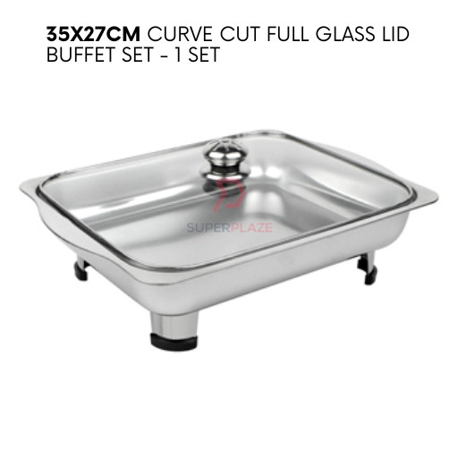 1 Set 35x27cm Full Glass Lid Stainless Steel Buffet Set Catering Serving Tray Food Pan