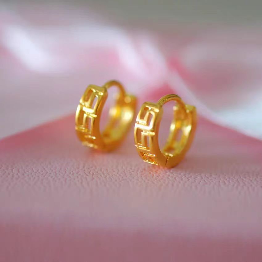 916 Gold Springs Earrings Series /Subang Katup Emas 916 Great Wall Pattern Gold Earrings 916