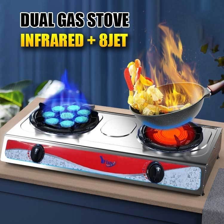 Yelux Dual Gas Stove Stainless Steel Infrared Burner 8 Jet Head Nozzle LPG Cooktop JZ-T211 /  Dapur Gas Infrared