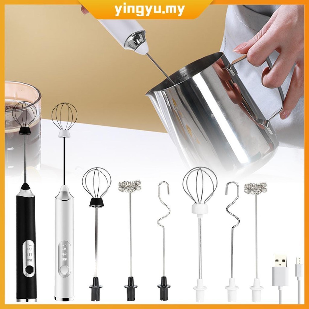 Electric Milk Frother Handheld Foam Maker with 3 Heads USB Rechargeable Electric Coffee Foam Whisk Mixer SHOPCYC5229