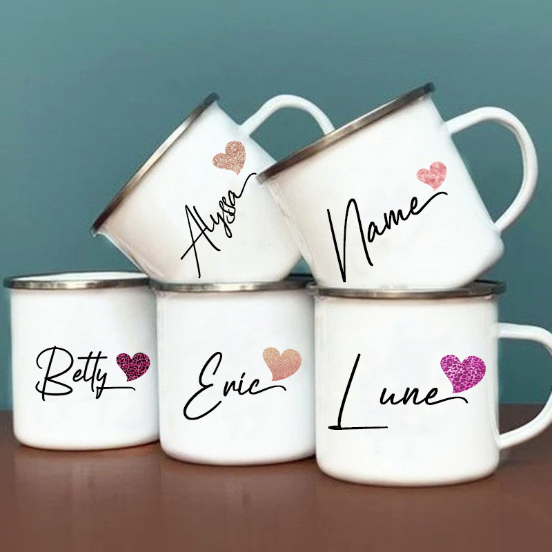 Personalized Heart with Name Mug Cups Customized Coffee Mugs Anniversary Couple Cups Wedding Velantine Gifts Wedding Party Water Cups