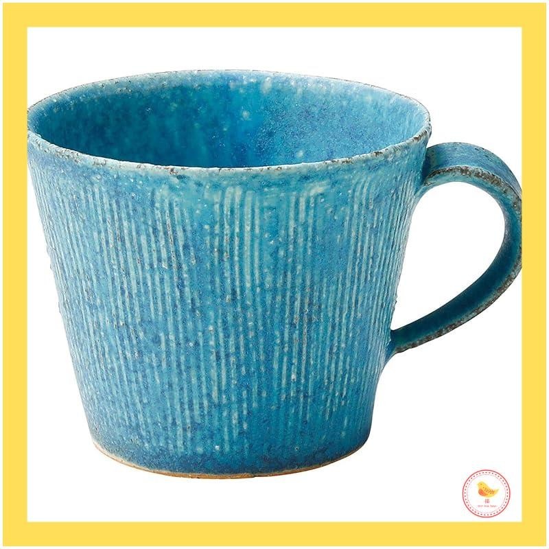 【Japan】Marui Seito Shigaraki-yaki Hachimon Mug Cup Glass Blue Painted Striped Capacity About 380ml Stylish Coffee Cup Pottery Artisan Handmade Traditional Craft Made in Japan MR-3-3354