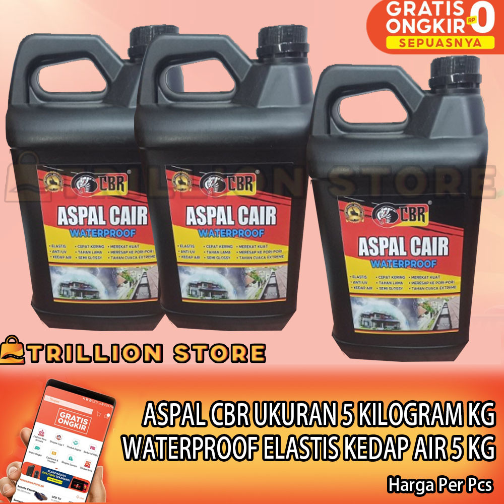 Asphalt Size 5 Kg Kilogram Liquid Cbr Semi Glossy Uv Resistant Waterproof Water Road Use Road Making Building Bridge Floor Wall Roof Leaking Weather Ekstream Extreme Wall Waterproof Anti Prevent Flood Damage