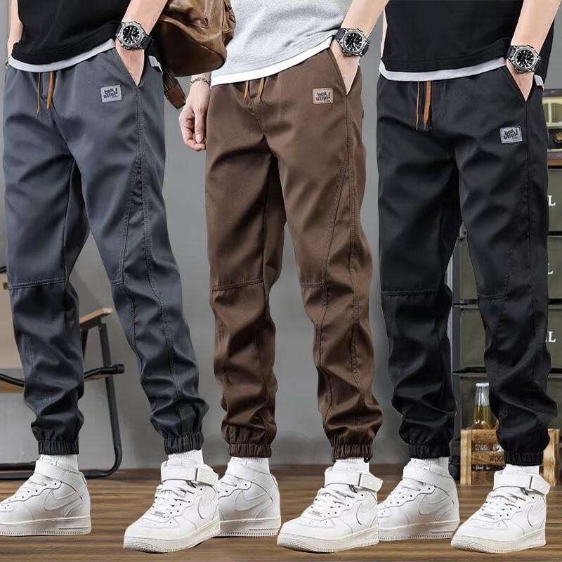 Korean Fashion Men's Elastic Waist Trousers Loose High Street Casual Pants Sport Drawstring Waist Men's Overalls