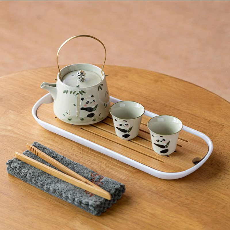Hand-painted Panda Lifting Beam Pot 230ML Small Teapot Ceramic Pot Cute Ceramic Household Filter Teapot Single Pot Set Kung Fu Tea Set Teapot One Pot Two Cups Household Tea Set