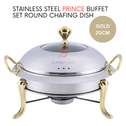 20cm Gold Stainless Steel Prince Buffet Set Round Chafing Dish Serving Dome Tray Catering Server