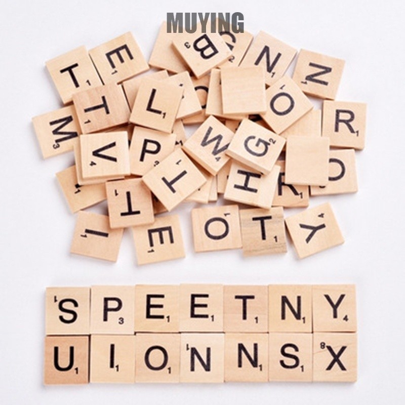 100pcs/Set Capital Letter Lowercase Letter Wooden Alphabet Scrabble Tiles Letters Craft Alphabet Board Toy（MYMY）