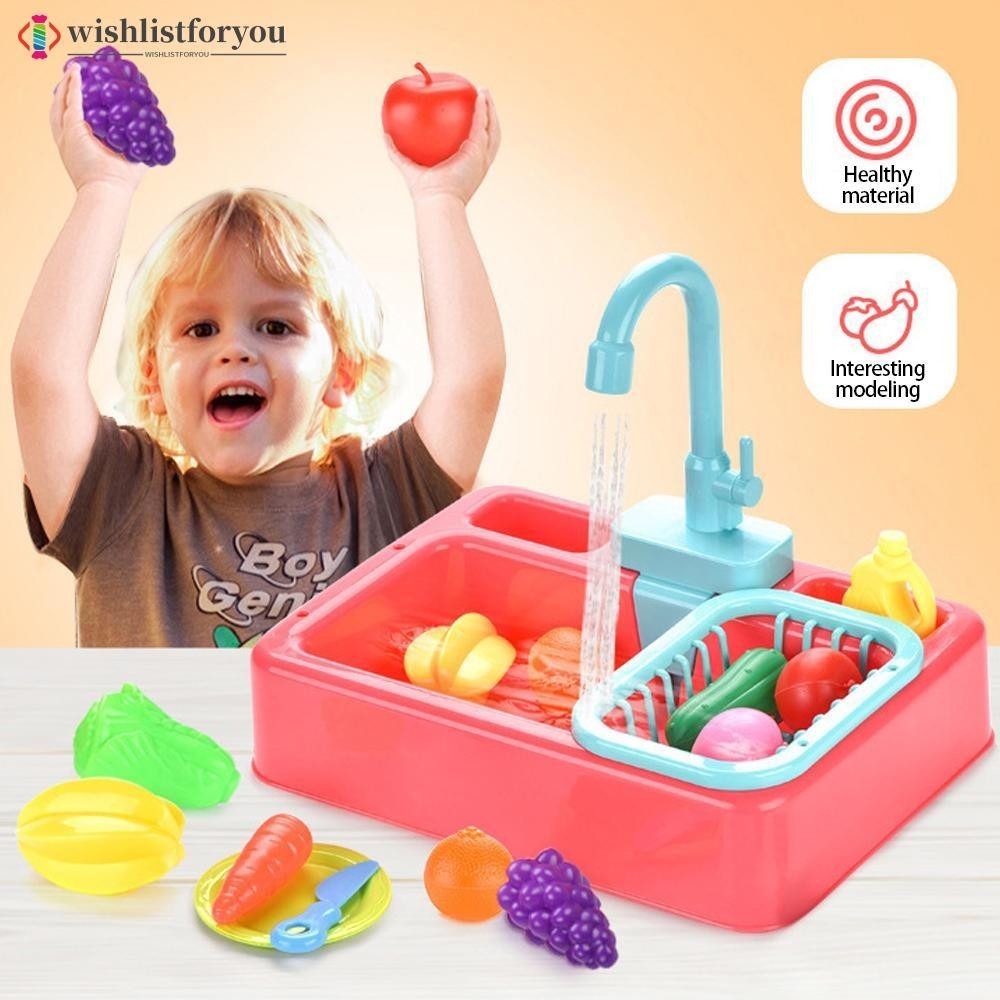 Wishlistforyou Kids Kitchen Sink Toys Simulation Electric Dishwasher Mini Kitchen Pretend Play House Toy Set Children Role Play Girl Toys C7U6