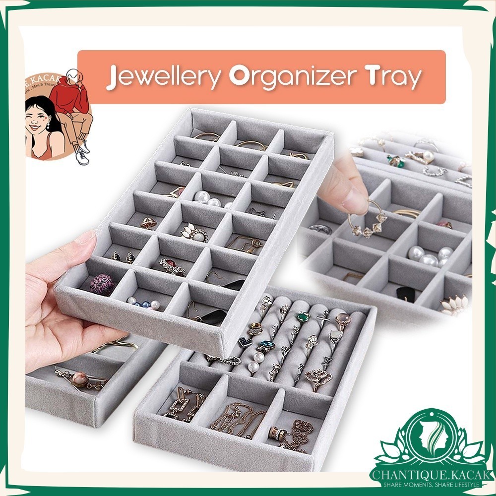 CK Velvet Jewelry Box Organizer Tray Earring Ring Customize Holder Drawer Storage Desktop Display Bekas Laci 珠宝展示收纳盒