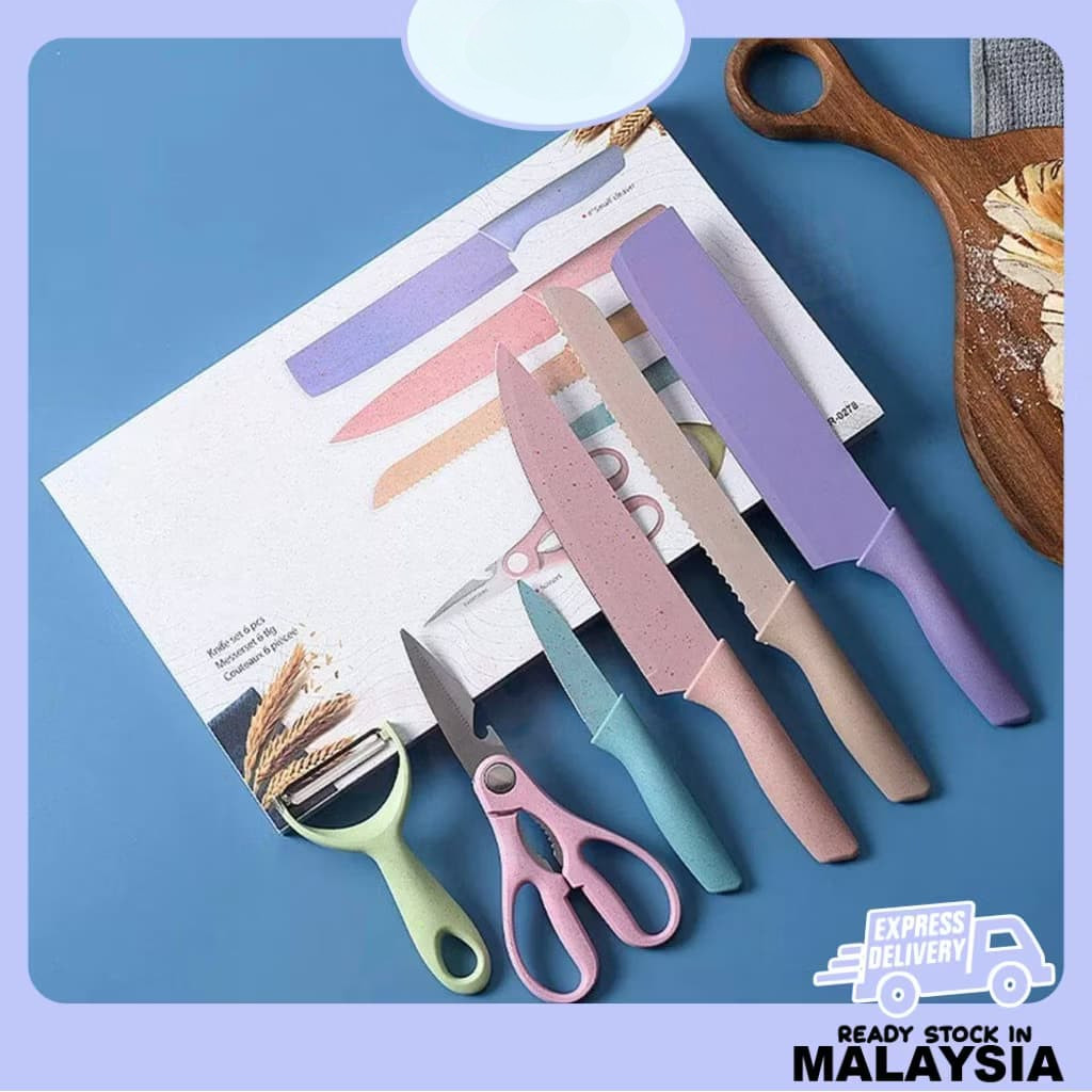 6 In 1 Evcrierh Corrugated knife Kitchen Knife set colourful Pisau Dapur KITCHEN KNIVES 厨房刀剪刀KITCHEN SCISSORS