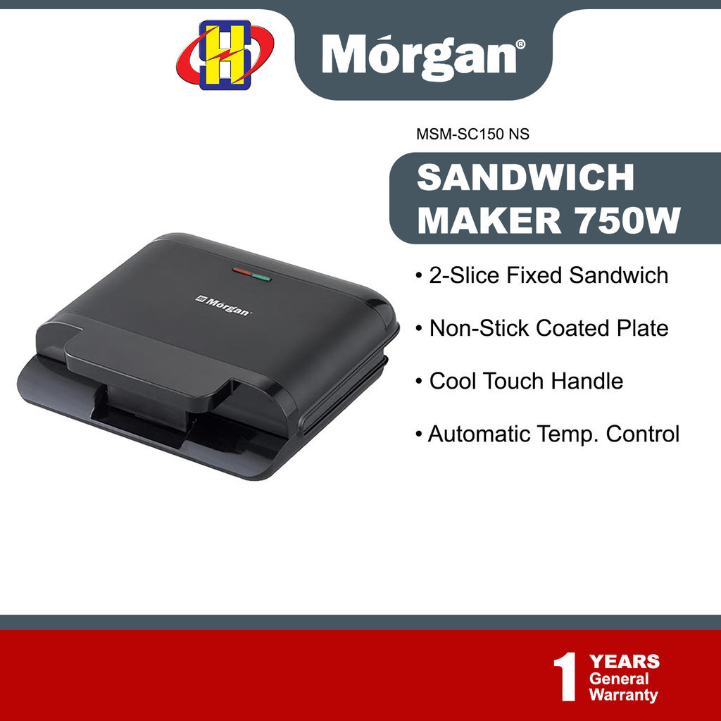 Morgan Toaster (750W) Auto Temperature Control 2-Slice Sandwich Plate Sandwich Maker MSM-SC150NS