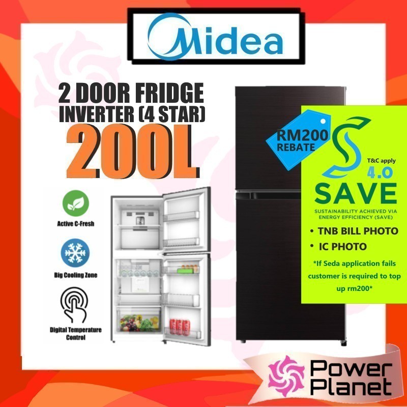 [SAVE4.0] Midea 200L Fridge MDRT268MTB28-MY 2 Door Inverter (Net Capacity: 179L ) MDRT268MTB28MY / CHIQ (166L) CTM138L