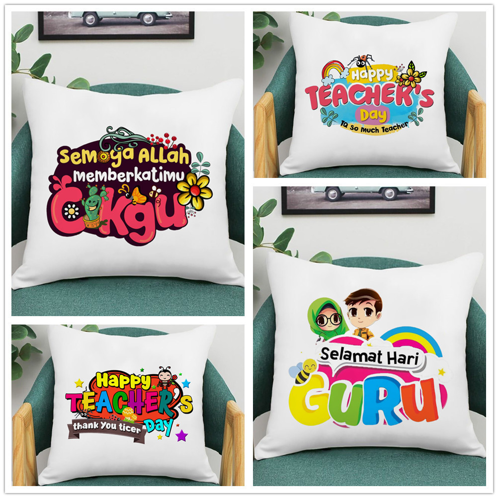 Happy Teacher's Day Pattern Print Teacher's Day Gifts TQ Teacher Pillowcase Decorative Sofa Cushion Case Bed Pillow Cover Gift for Teacher