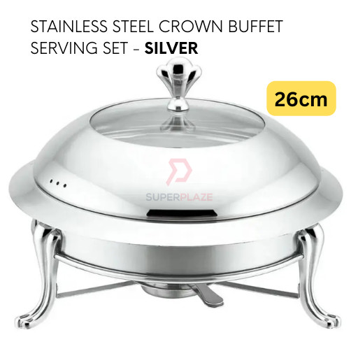 26cm Silver Color Stainless Steel Crown Buffet Set Round Chafing Dish Chafer Serving Tray Catering Dome