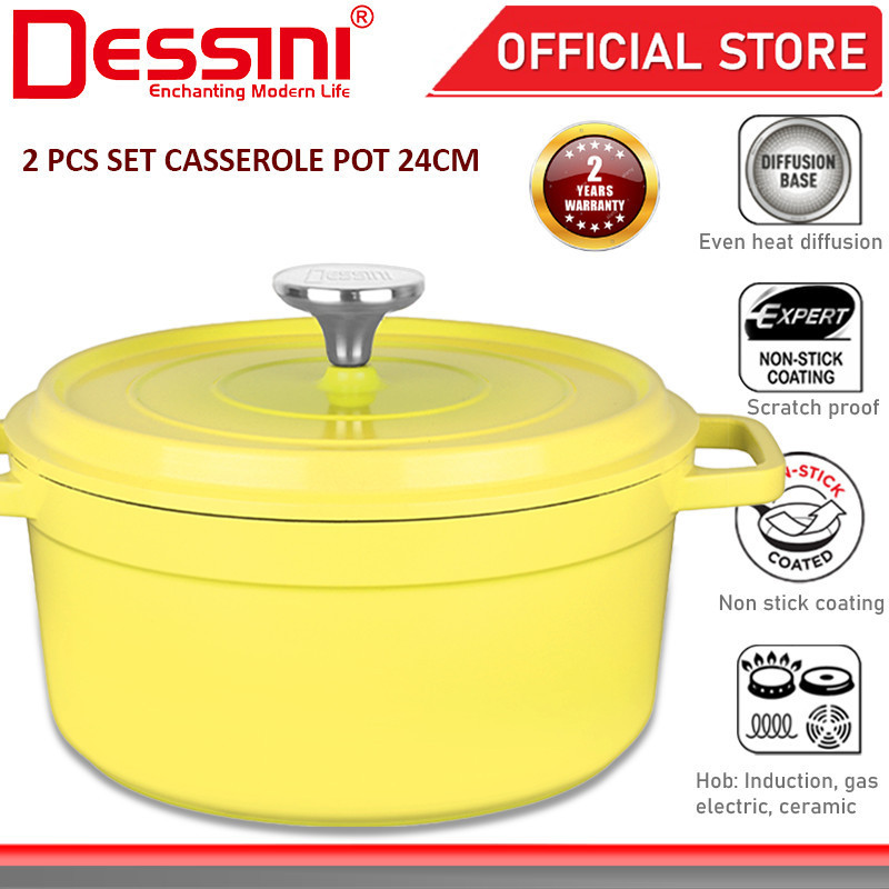 DESSINI ITALY iNM-24 Die Cast Aluminium Non Stick Casserole Pot Bowl Deep Fry Pan Cookware Tool PERIUK (24cm)
