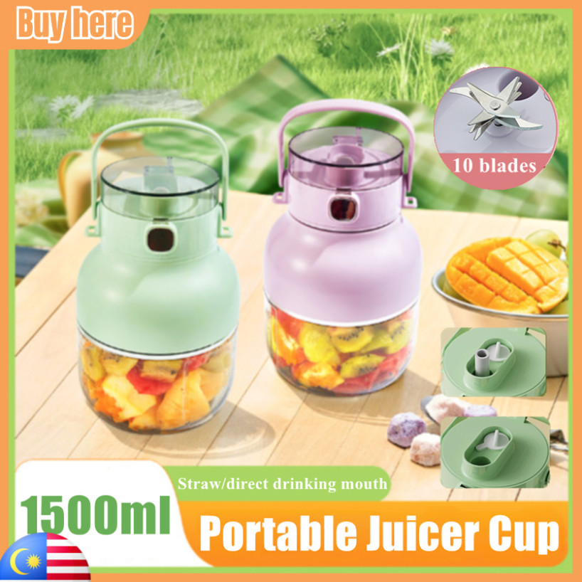 1.5L Mini Blender Portable Wireless Electric Juicer Cup with Straw Large Capacity Sports Ton Ton Barrel Ice Crusher 榨汁杯