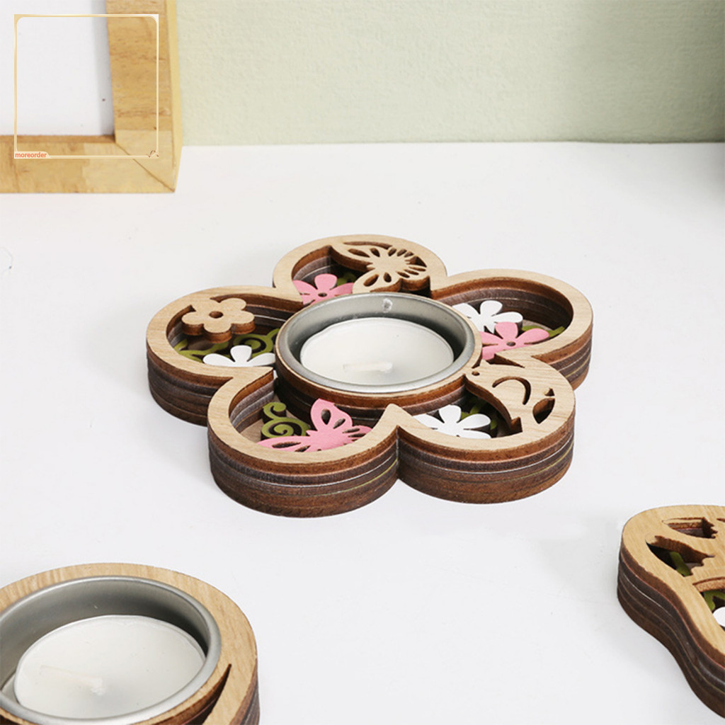 moreorders| Wooden Candle Holder Bedroom Candle Holder Handcrafted Wooden Butterfly Candle Holder Romantic Tealight Stand for Home Decor and Table Centerpiece