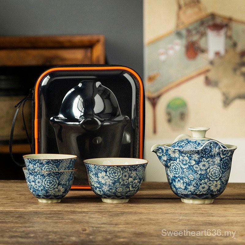 Tea set teapot teacup outdoor tea making device tea set suit travel tea set tea set tea pot set teapot set tea cup set Blue White travel tea set Chinese tea set portable tea set te