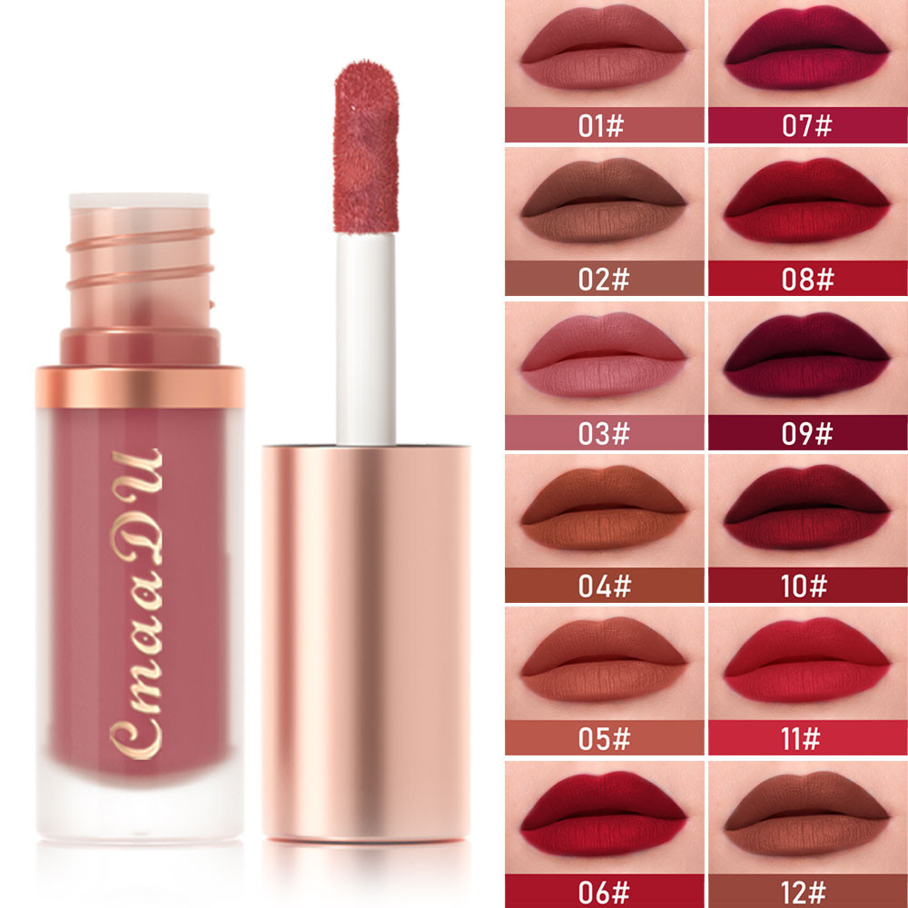 CmaaDu  12 Color Matte Velvet Lip Gloss Lipstick Long-lasting Waterproof Non-fading Non-stick Cup