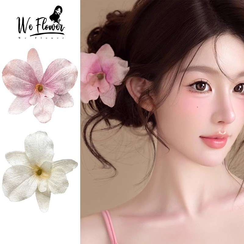 We Flower Romantic Beige Pink Lily Floral Hair Clips for Women Girls Hawaii Artificial Flower Hairpins Barrettes Beach Vacation Hair Accessories