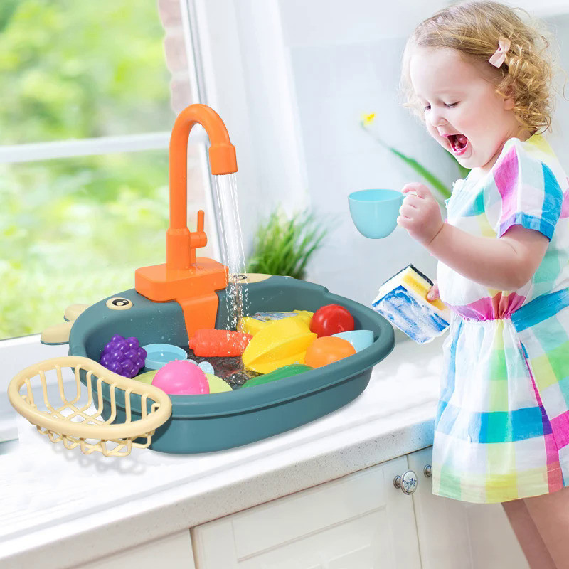 16pcs/SETKids Kitchen Sink Toys Simulation Electric Dishwasher Mini Kitchen Food Pretend Play House Toy Set Children Role Play Girl Toys