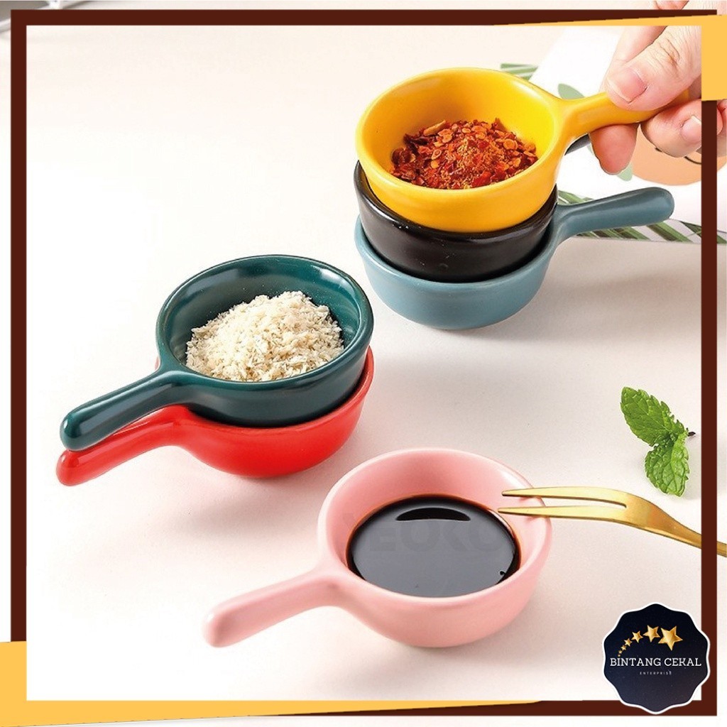 [BC] Mini Ceramic Dipping Bowl Sauce Plate Salad Dressing Kitchen Dish With Handle Seasoning Bekas Seramik Makanan