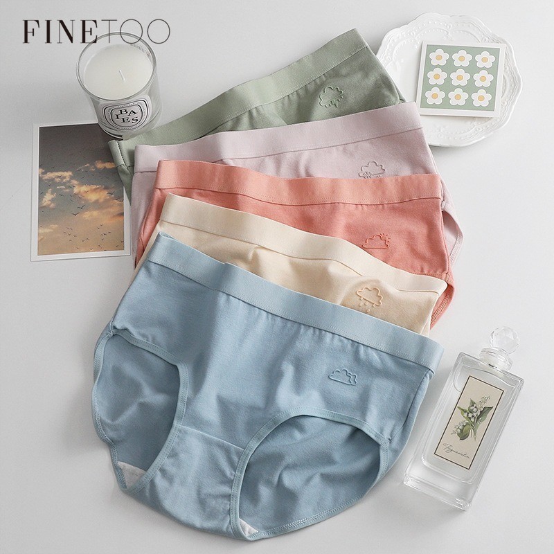FINETOO Pure Cotton Panties for Women Middle Waist Japanese Underwear Breathable Minimalist Brief