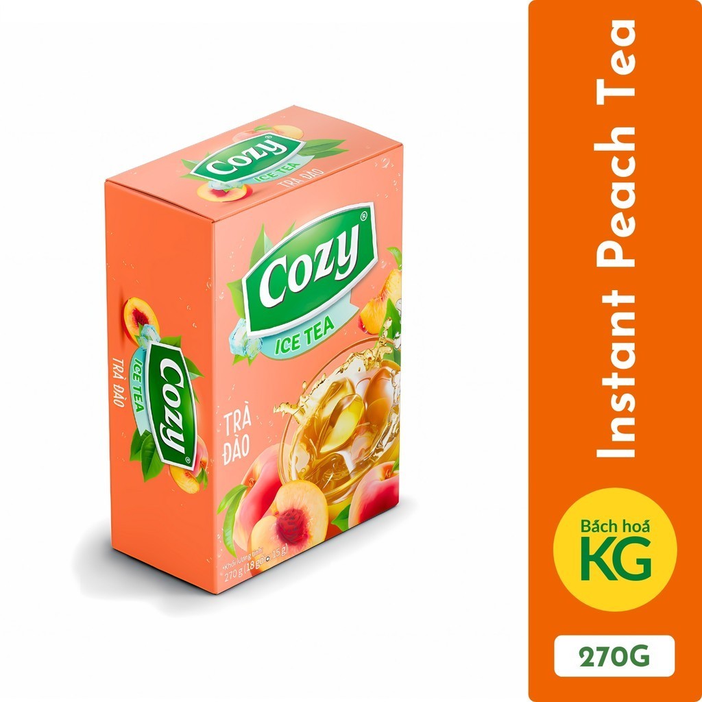 Cozy Ice Tea peach flavor box 240g (16 packs x 15g) - Trà Cozy Ice Tea hương đào hộp 240g (16 gói x 15g)