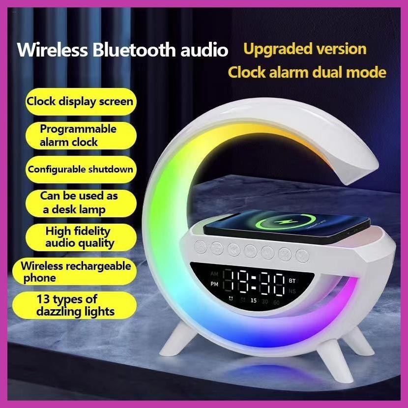 15W LED Atmosphere Light RGB Wireless Charger Bluetooth Speaker Table Lamp Over 10 Modes Light Color Multi Functional Ambient Light Speaker