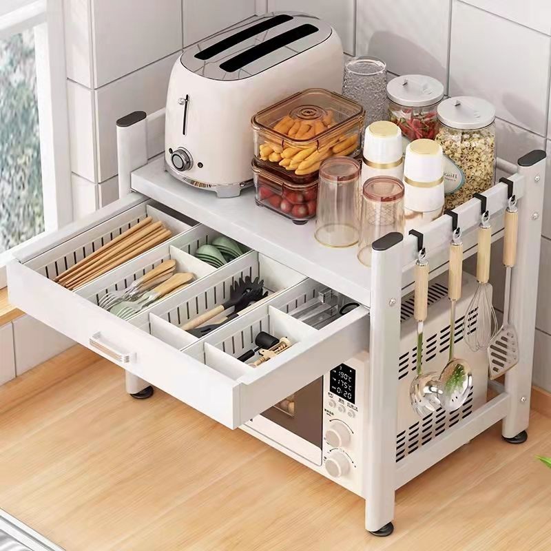 Drawer Kitchen Shelf Microwave Oven Shelf Household Rice Cooker Double-Layer Countertop Desktop Oven