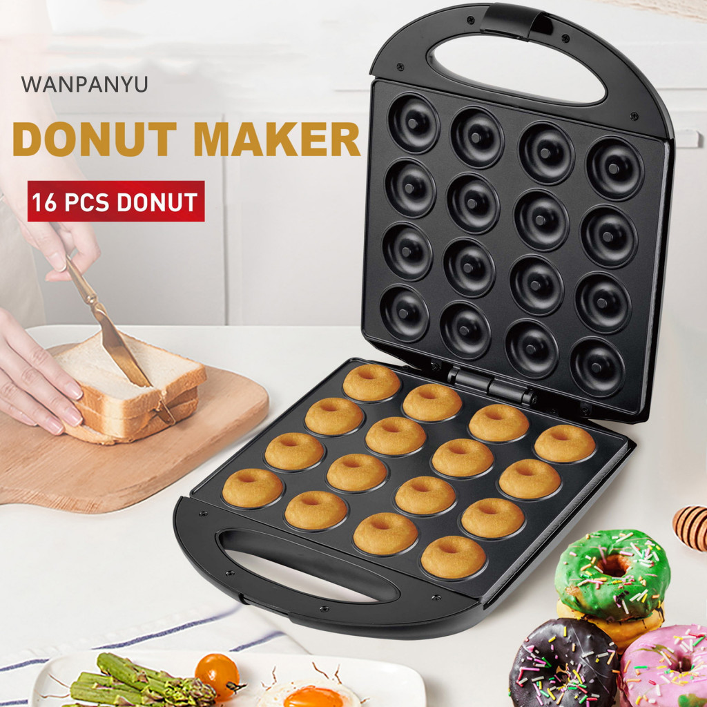 wanpanyu Non-stick Surface Food Donut Maker Easy Clean Donut Machine Easy-to-use Mini Donut Maker Machine with Non-stick Surface 16 Holes Dishwasher Safe 1400w for Homemade