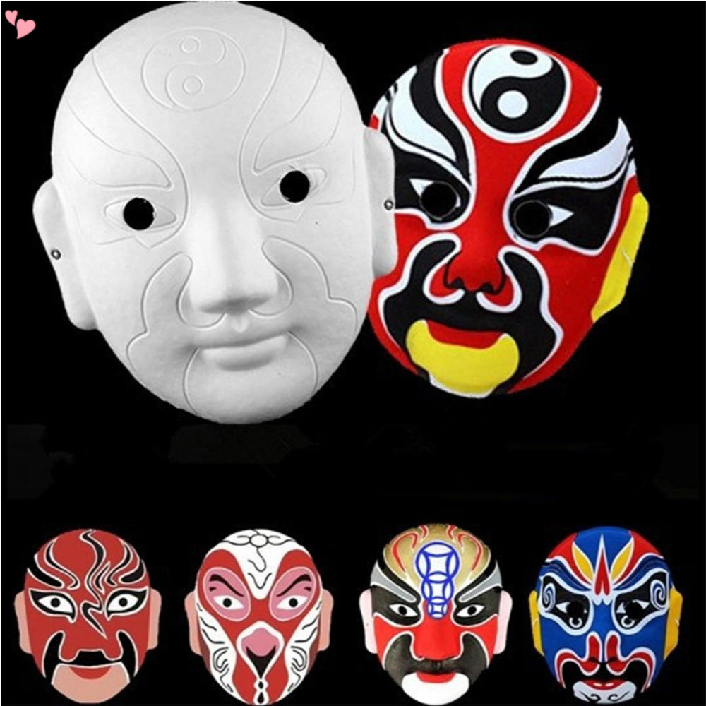 Chinese Peking Opera Mask White Paper Mask Half Face Masquerade Mask DIY Hand-painted Mask Mardi Gras Mask Blank Plain Mask for Funny Party Halloween Party Mask
