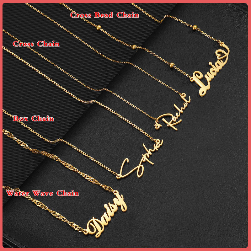 Custom Box Chain Name Women's Necklace Stainless Steel Water Wave Chain Pendant Choker Jewelry Gift