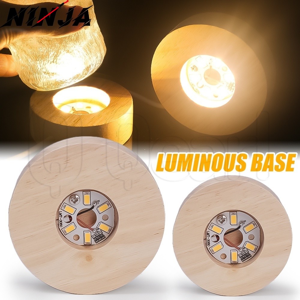 DIY Round Wooden LED Night Light Dispaly Base / Luminous Lamp Holder for Crystal Ball Glass / USB Plug Lights Stand / New Year Christmas Gifts / Home Art Craft Ornament
