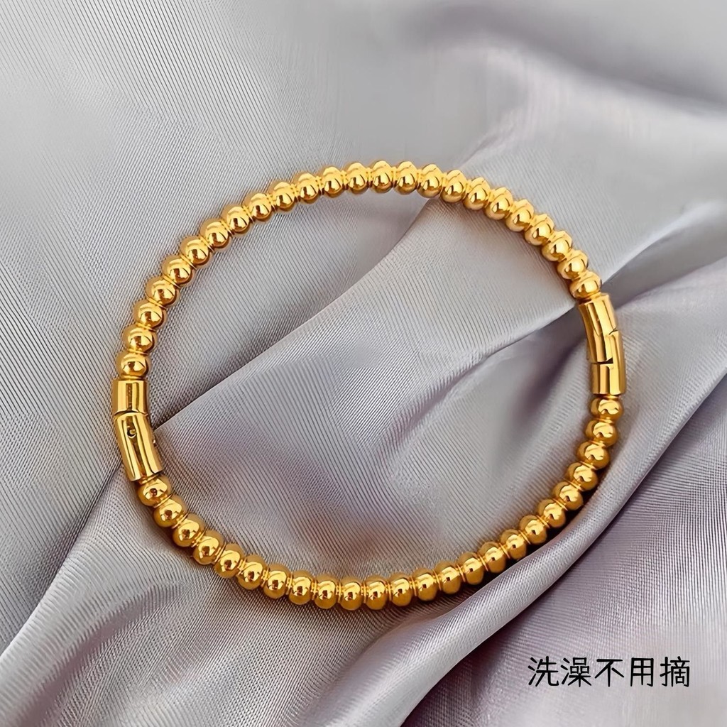 Titanium Steel Non-Fade Rice Beads Round Beads Shiny Surface Glossy Buckle Oval Concubine Bracelet More Blessed Girlfriends Bracelet 3.31