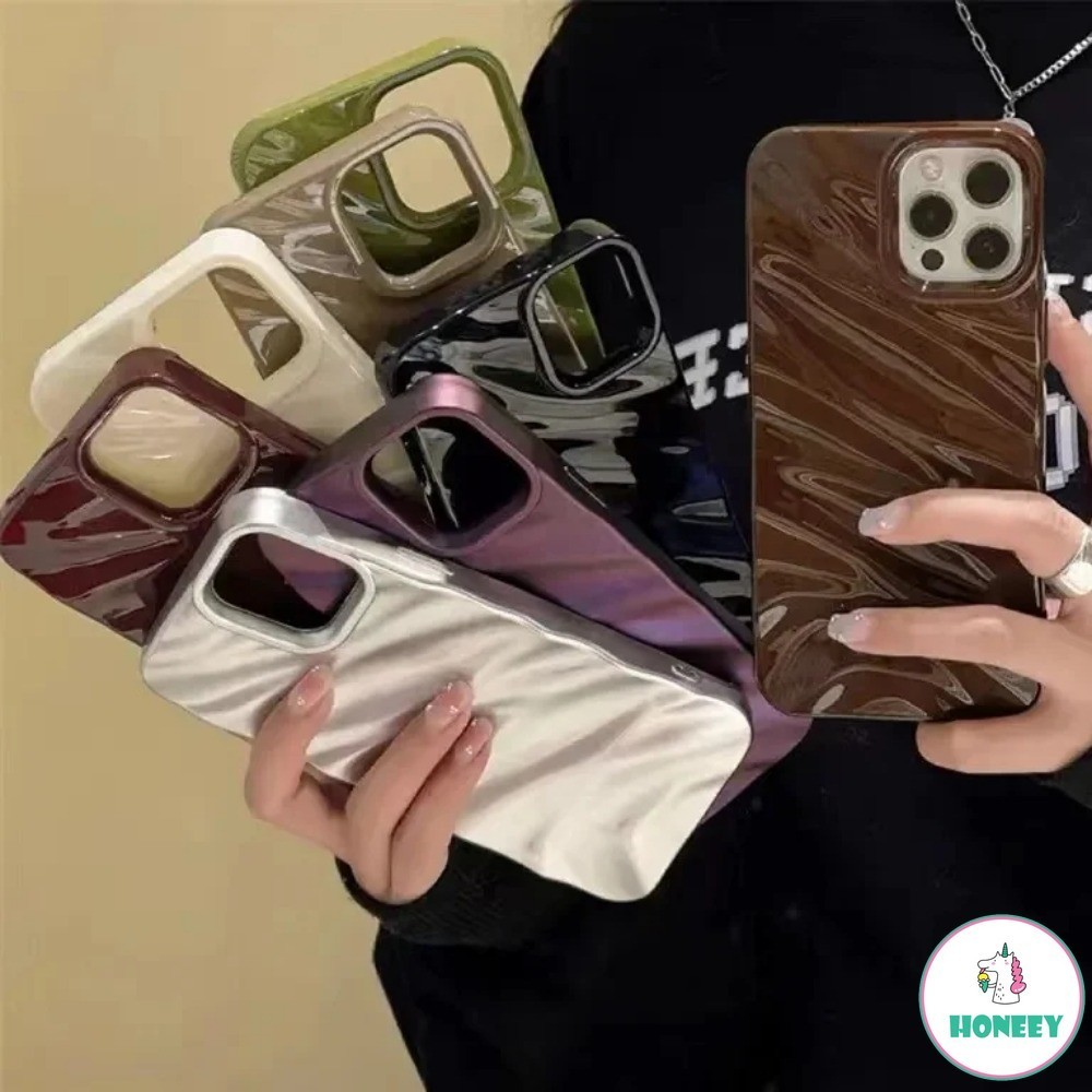 Luxury 3D Silk Wavy Pattern Phone Case Compatible for iPhone 15 Pro Max Casing iPhone 14 13 12 11 Pro Max X XR XS MAX 7 8 Plus Solid Color Glossy Soft TPU Back Cover