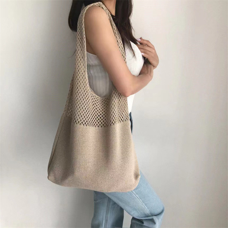 Knitted Shoulder Bag Girls Shopping Bag Large Capacity Handmade Knitted Bag
