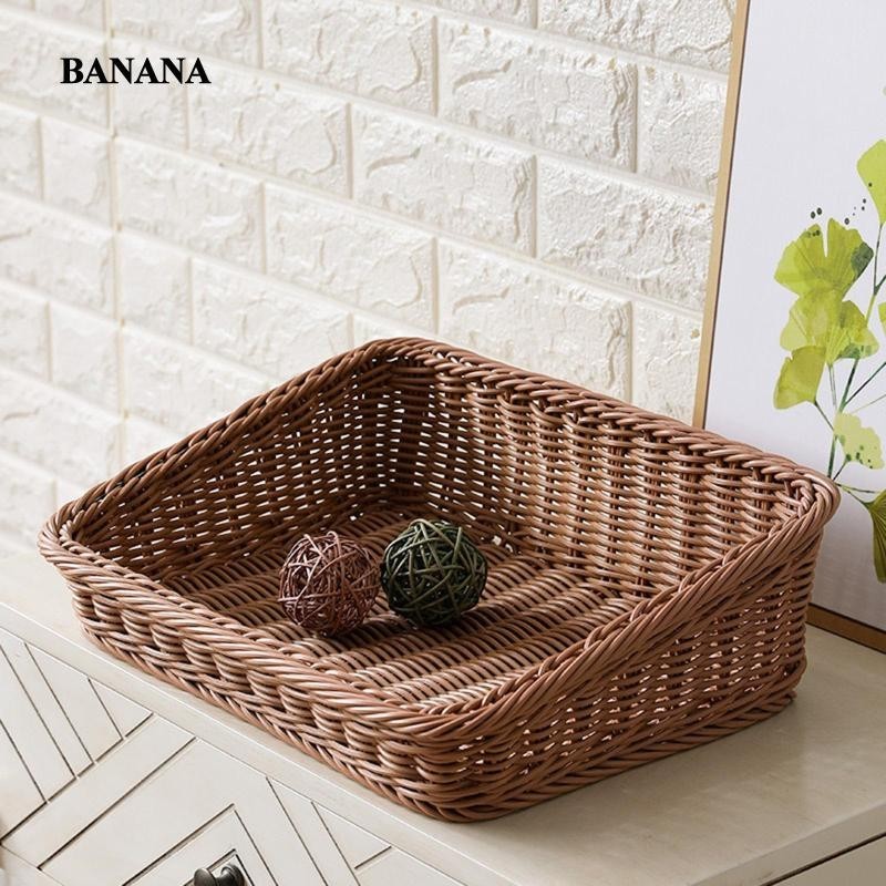 [ Woven Bread Basket Imitation Rattan Basket Snack Cookies Display Woven Fruit Basket for Party Outdoor Restaurant Table