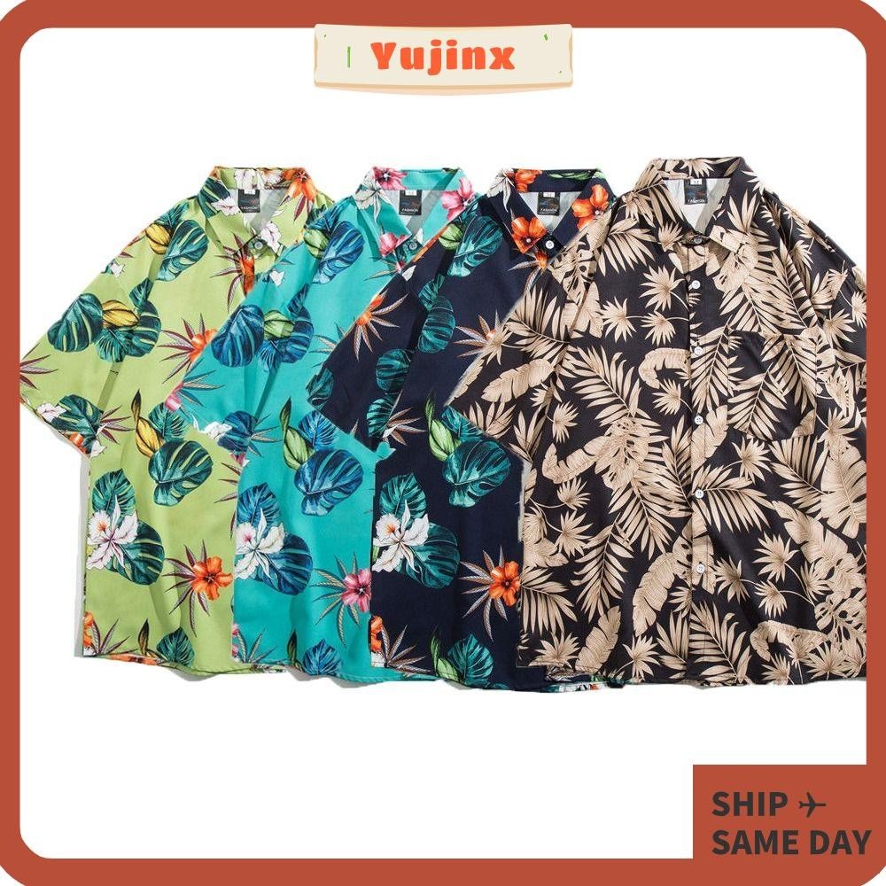 YUJINX Hawaiian Shirt, Short Sleeve Attractive Color Beach Loose Tops, Holiday Clothing Apparel Flower Plants Comfortable Wear Summer Clothes