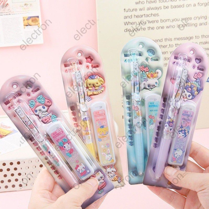 Cartoon Sanrio Automatic Pencil Set,Sanrio Mechanical Pencil+Refill Set,Lovely Kuromi Mymelody Drawing Pencil,3D Automatic Pencil Stationery Set Election