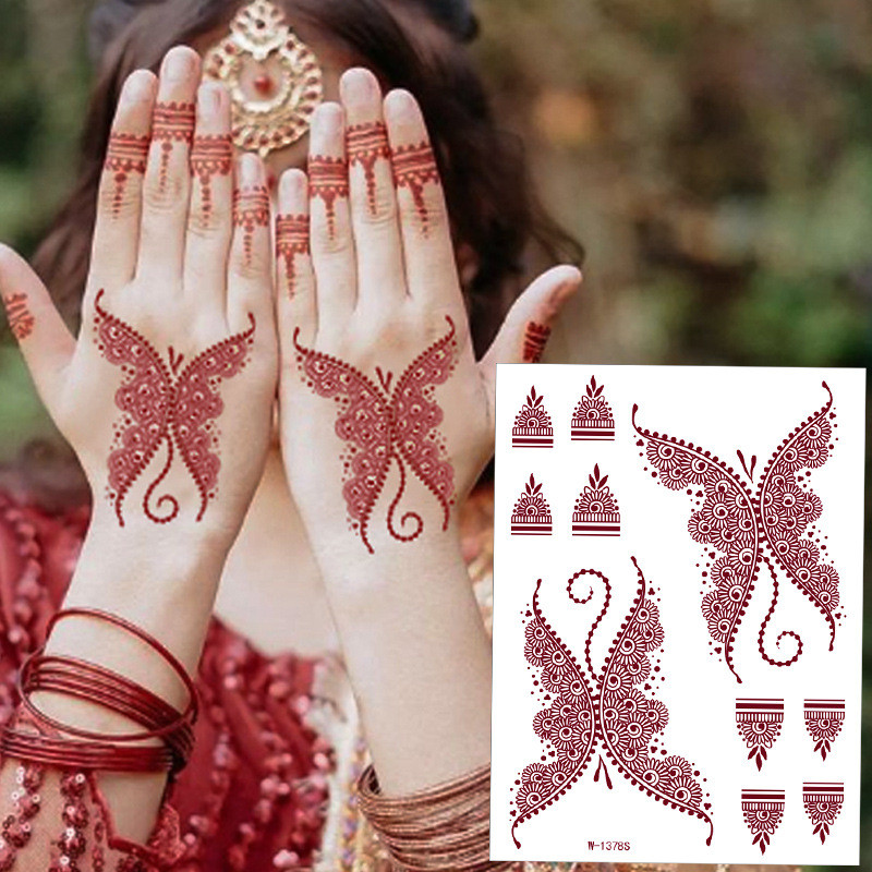 Brown Henna Tattoos Stickers For Women Wedding Party Temporary Tattoos Muslim India Tattoos For Hands Foots
