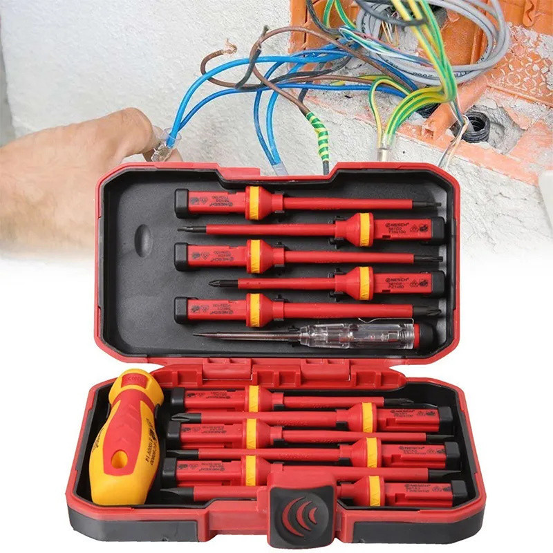 Workshop Build Electrician Repair Tools Kit 13pcs 1000V Changeable Insulated Screwdrivers Set Magnetic Slotted Philli...