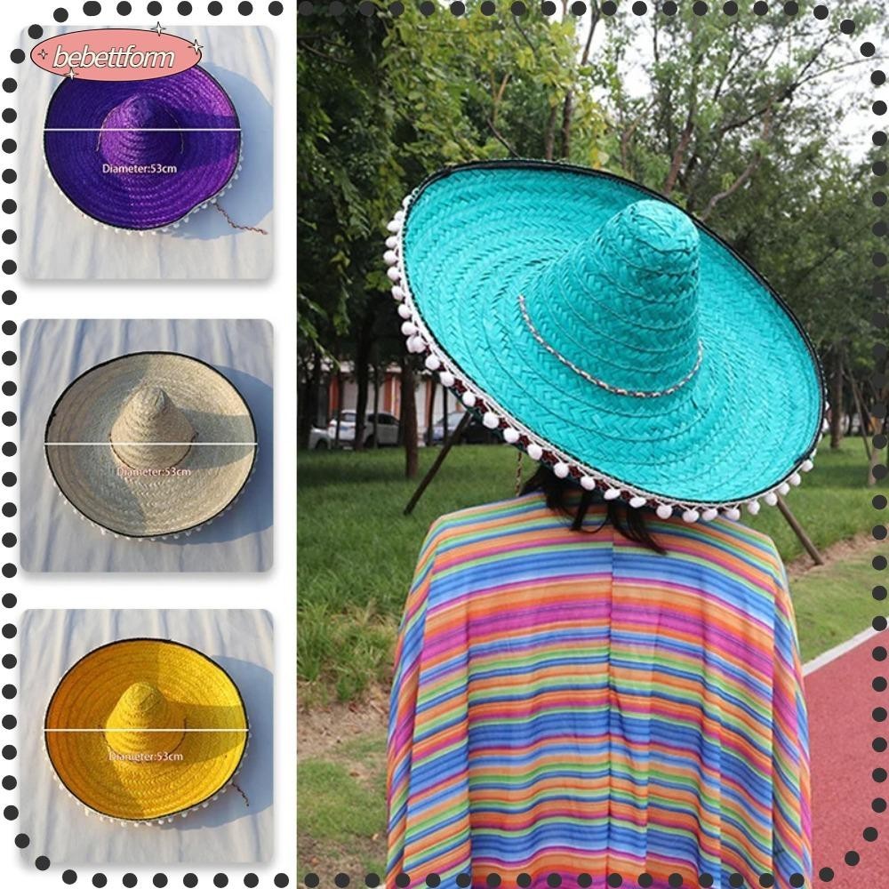 LIKE Mexican Party Hat, Halloween Party Straw Hats, Summer Sombrero Colorful Wide Brim Decor Sun Visor Hat Outdoor