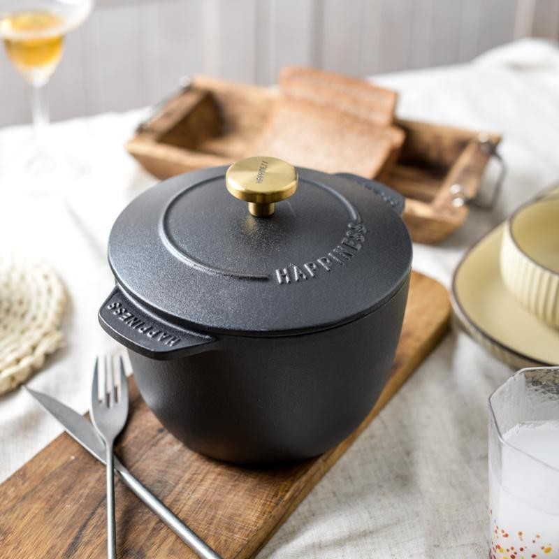 Little Happiness Rice Kettle Cooker Uncoated No Rust Enamel Cooker Household Multifunctional Cooker Thickened Cast Iron Micro Pressure Cooker Extra Thick