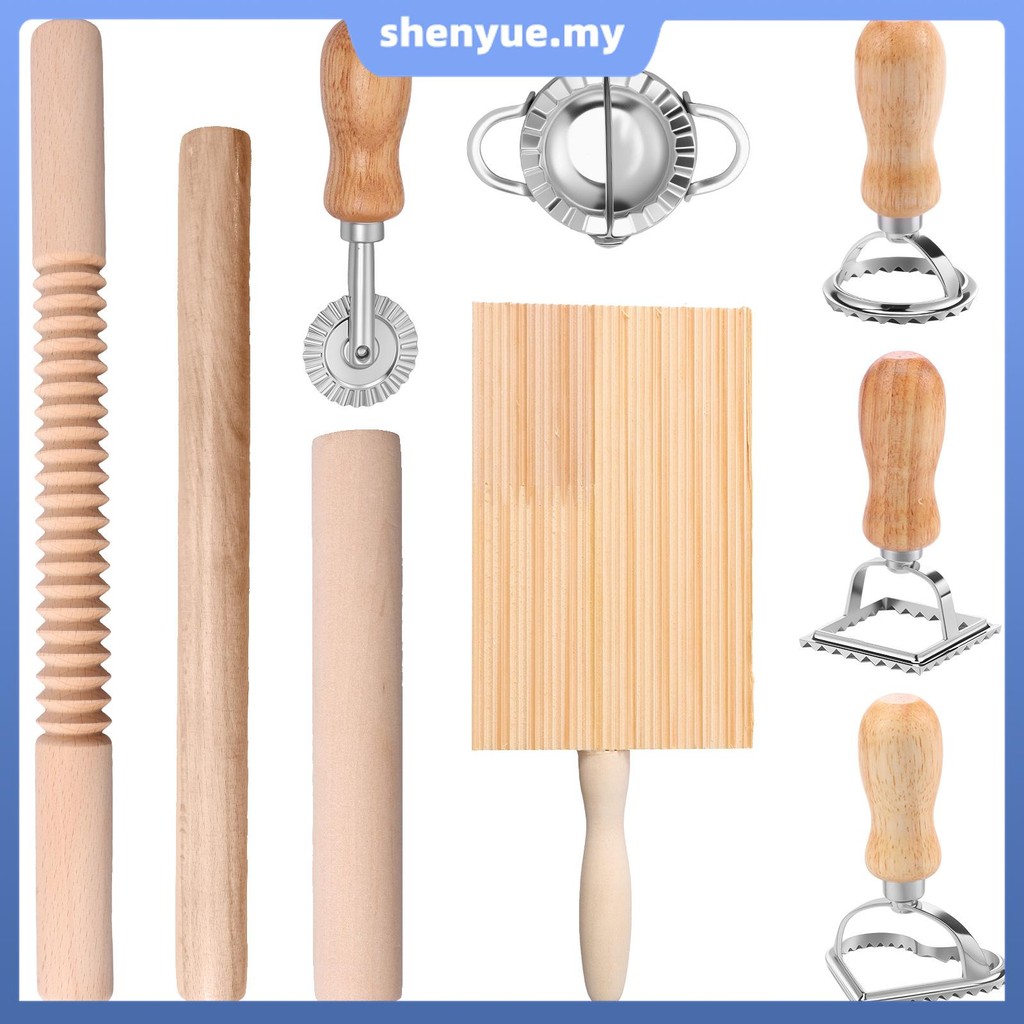 9 Pcs Pasta Making Tools DIY Pasta Making Kit Versatile Pasta Making Tool Set with Gnocchi Board Dough Cutter Dumpling Maker Ravioli Stamp Cutters Rolling Pins SHOPSBC3736