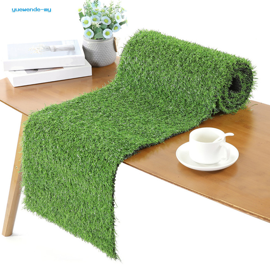 [YUE]Artificial Grass Table Runner Tablecloth No Shedding DIY Creativity Table Protector Cover Holiday Party Decoration