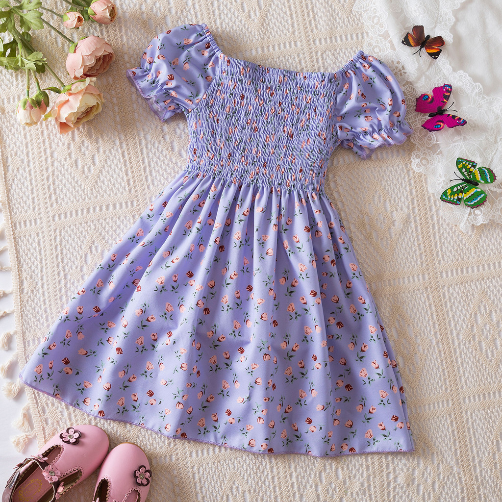 Dress Baby Girl 2-6Yrs Flower Printing Children's Birthday Princess Dress Summer Baby Picnic Holiday Clothing