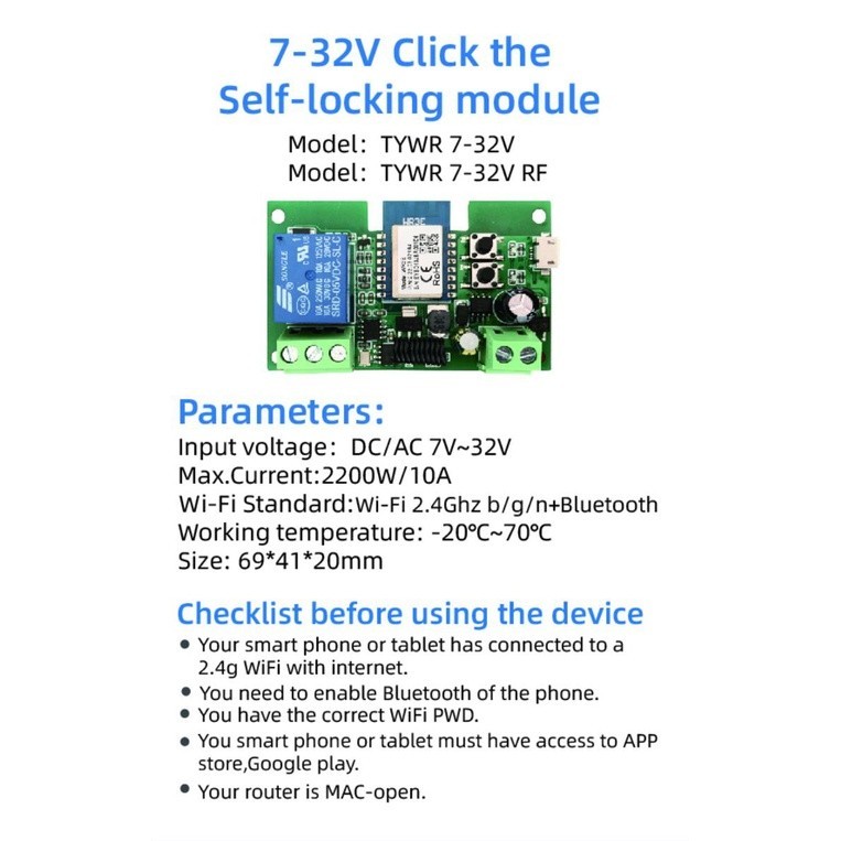 Purpose Essential DIYMORE TYWR APP USB 5V/DC7-32V Tuya Smart Switch Home Self-Locking 433MHZ 1 Channel Control Relay ... - Image 3